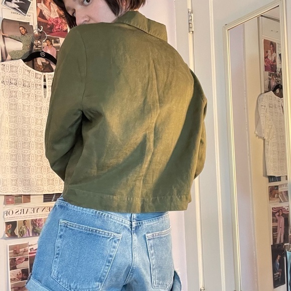 Eileen Fisher Button Front Shirt Crop Green Size SP - Picture 8 of 10